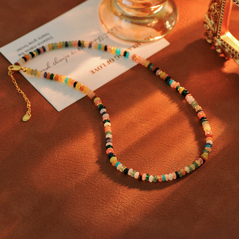 Secret Garden Rainbow Natural Beaded Stone Necklace for Women New Colorful Dopamine Light Luxury Niche Choker