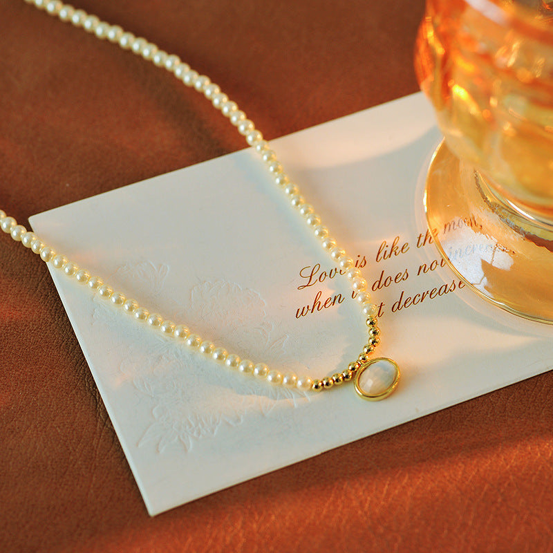 Korean Version Xiaomi Pearl Necklace New Cat's Eye Stone Pendant Light Luxury Niche Autumn Winter Accessory One Piece