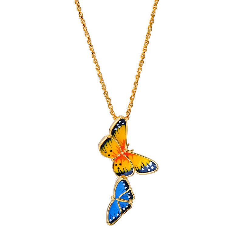 European and American Enamel Color Glaze Sweet Romantic Double Butterfly Pendant Aesthetic Temperament Necklace