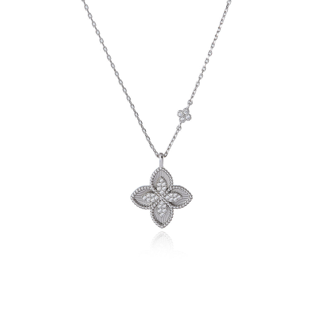 New Four-Leaf Flower French Retro Floral Necklace for Women, Light Luxury High-End Full Diamond Elegant Collarbone Chain