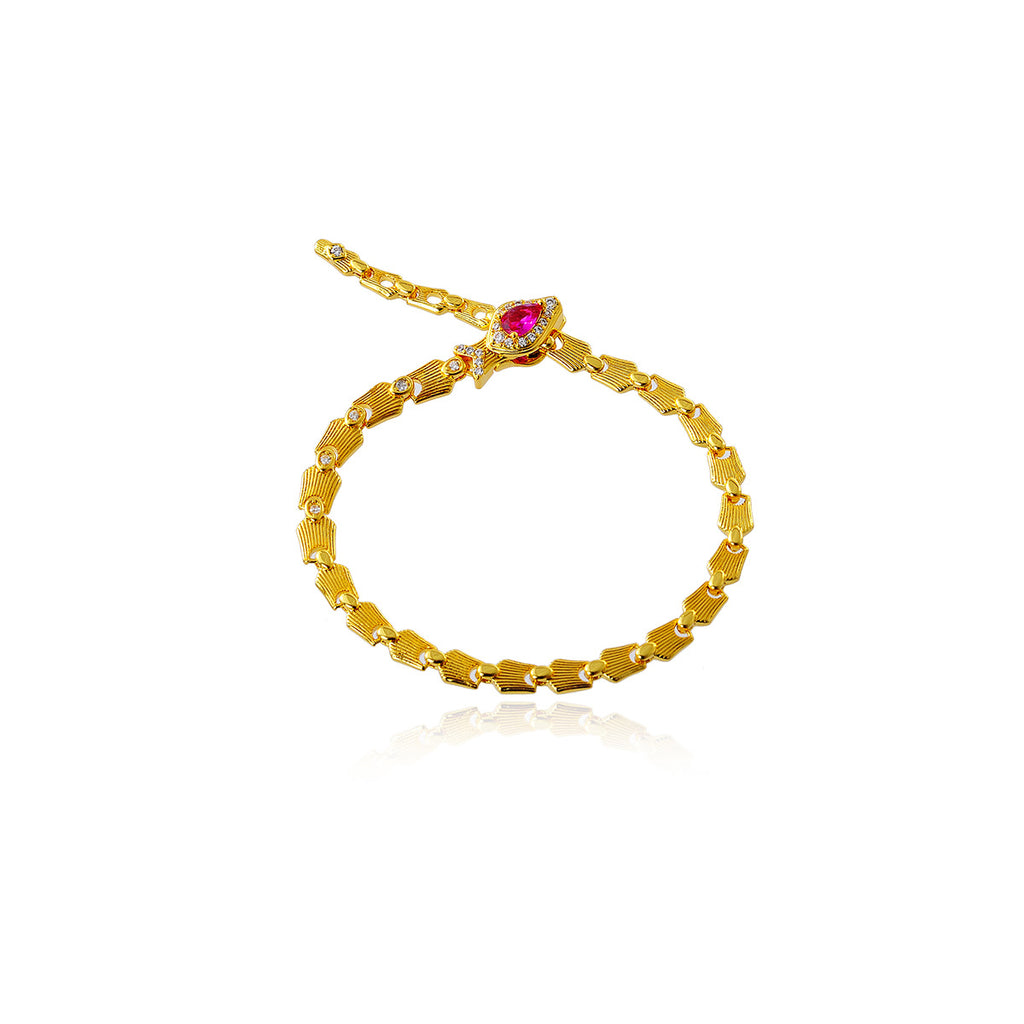 Luxury High-End Sparkling Diamond Ruby Bone Knot Snake Necklace Sweet Cool Adjustable Snake Bracelet Set Accessories