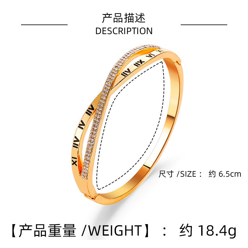 European and American Light Luxury Cross Roman Numeral Bracelet for Women Titanium Steel Jewelry High-end Summer Temperament Versatile Hand Accessories