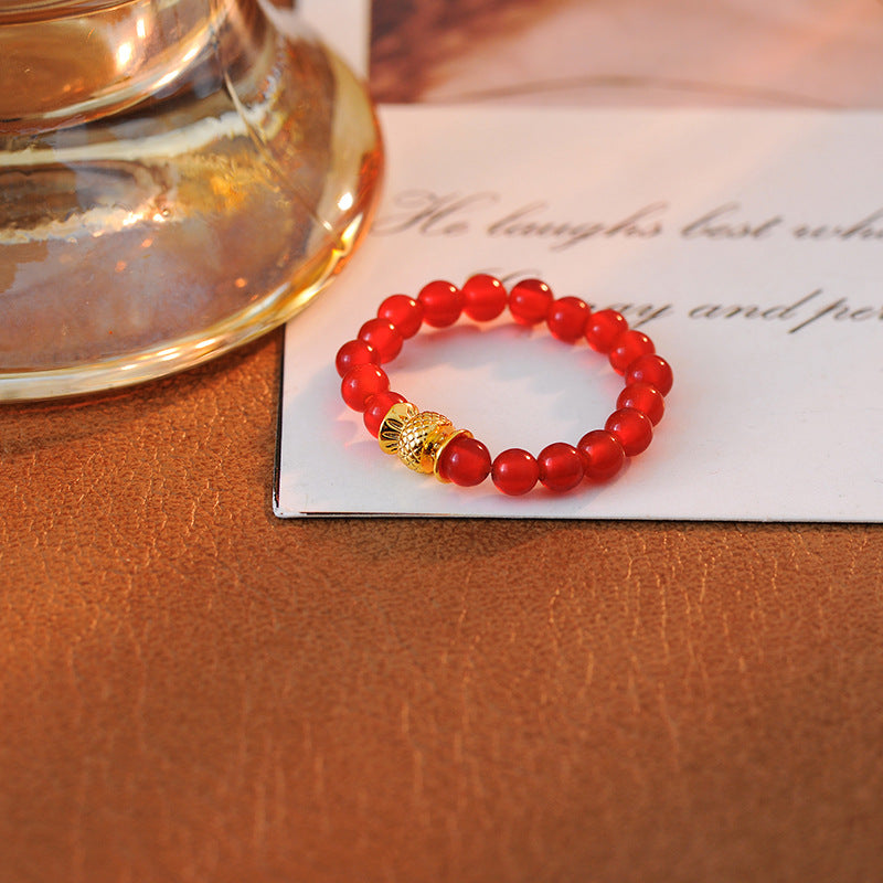 New Chinese Style Ethnic Style Ice Transparent Red Agate Beads Simple Elegant Women's Necklace Bracelet Ring Set