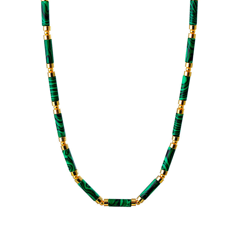 European and American High-End Malachite Beaded Necklace Light Luxury Retro Niche Design Choker New Chinese Style Collarbone Chain