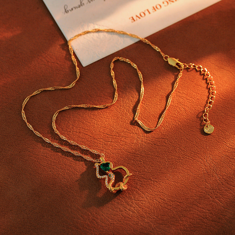 National Style New Chinese Style Emerald Zircon Gourd Necklace Simple Elegant Braided Chain Full of Fortune Sweater Chain New Year