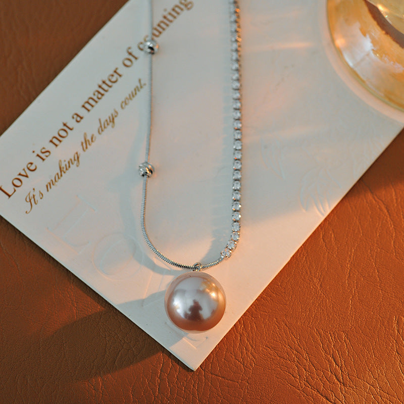 Elegant High-End Korean Dongdaemun Zircon Necklace Pearl Necklace Summer Versatile Elegant Personality Fashion Collarbone Chain