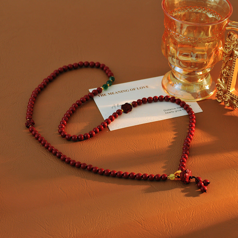 Cinnabar Bracelet for Women, Light Luxury, Niche, Exquisite, Double Circle Cinnabar Lotus Pendant Bracelet, Gift for Girlfriend or Best Friend