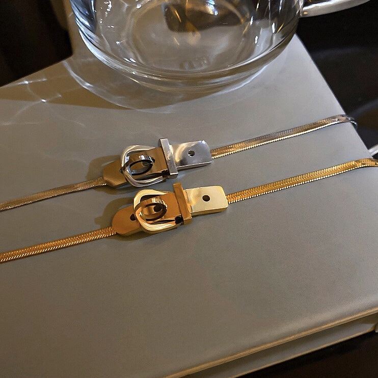 Ins Niche Design Titanium Steel Non-Fading Stylish Versatile Simple Belt Buckle Style Short Necklace Choker for Women