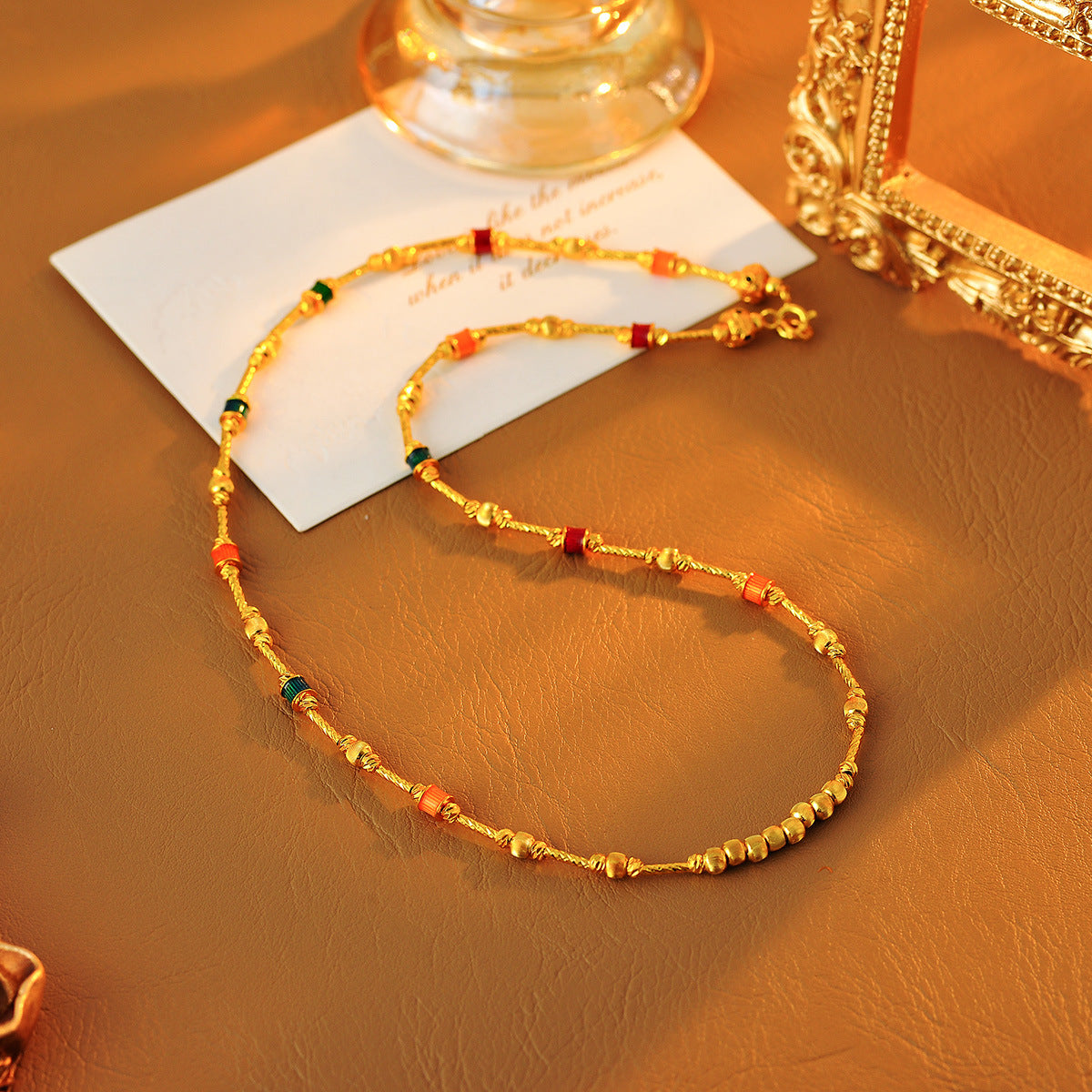 New Colorful Oil Drop Plated 18K Gold Necklace for Women, Collarbone Chain, High-end Niche Light Luxury Design