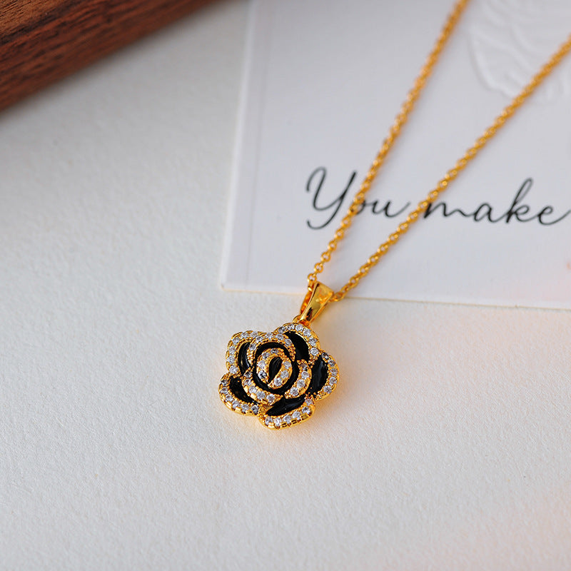 Micro Inlay Camellia Necklace for Women New Year Elegant High-end Versatile Niche Collarbone Chain Necklace