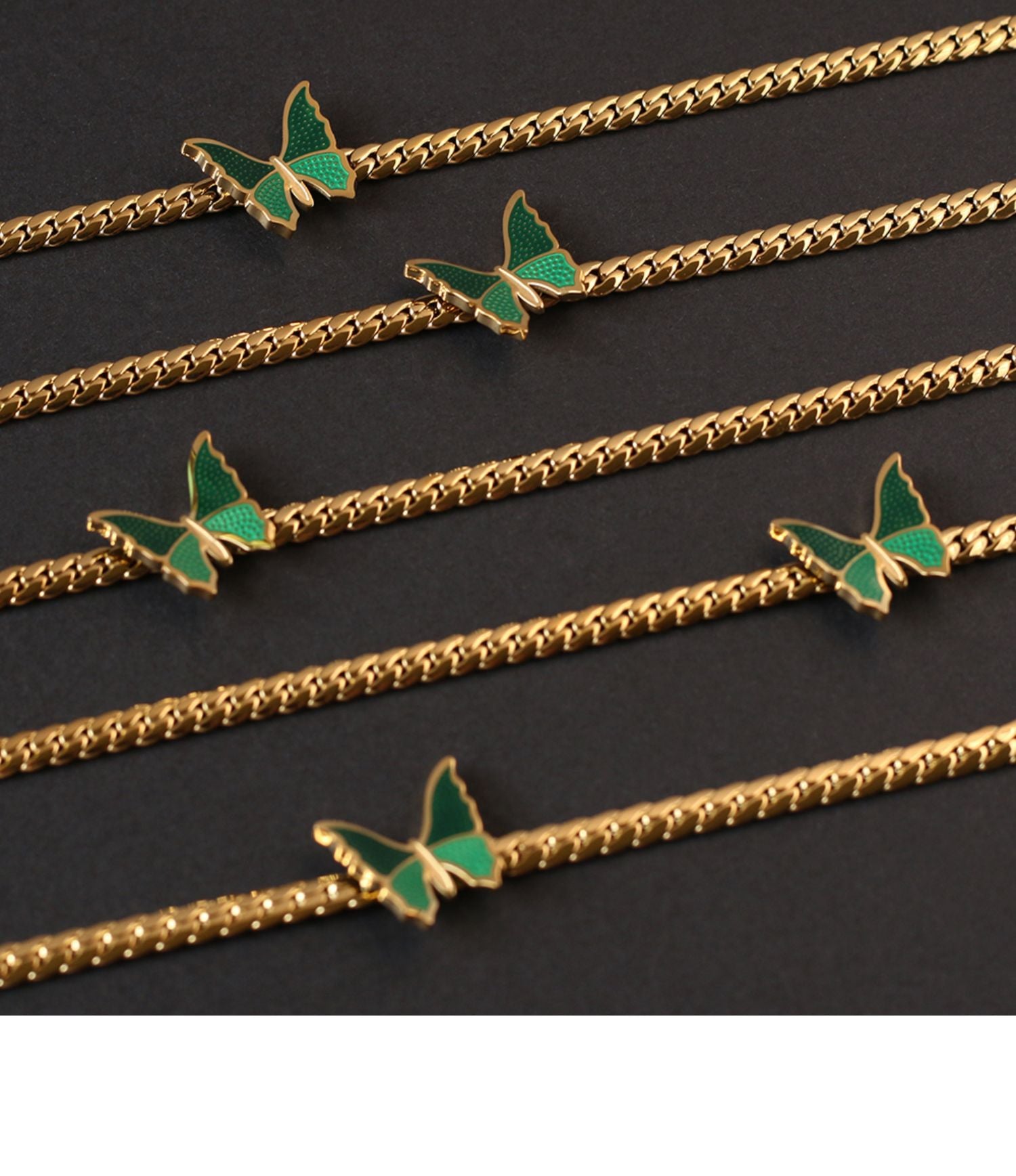 Vintage Style Green Butterfly Choker Necklace Cuban Necklace Collarbone Chain Titanium Steel 18K Gold Plated Non-Fading