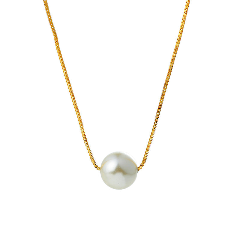 New Gentle White Shell Pearl Necklace Perfect Round Commuting Versatile Chic Style Simple White Light Collarbone Chain