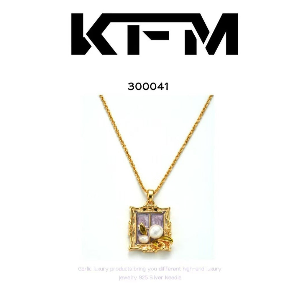 Oil Painting Style Fashionable Personality High-end Necklace Earrings French Pearl Choker New High-end Earrings Necklace