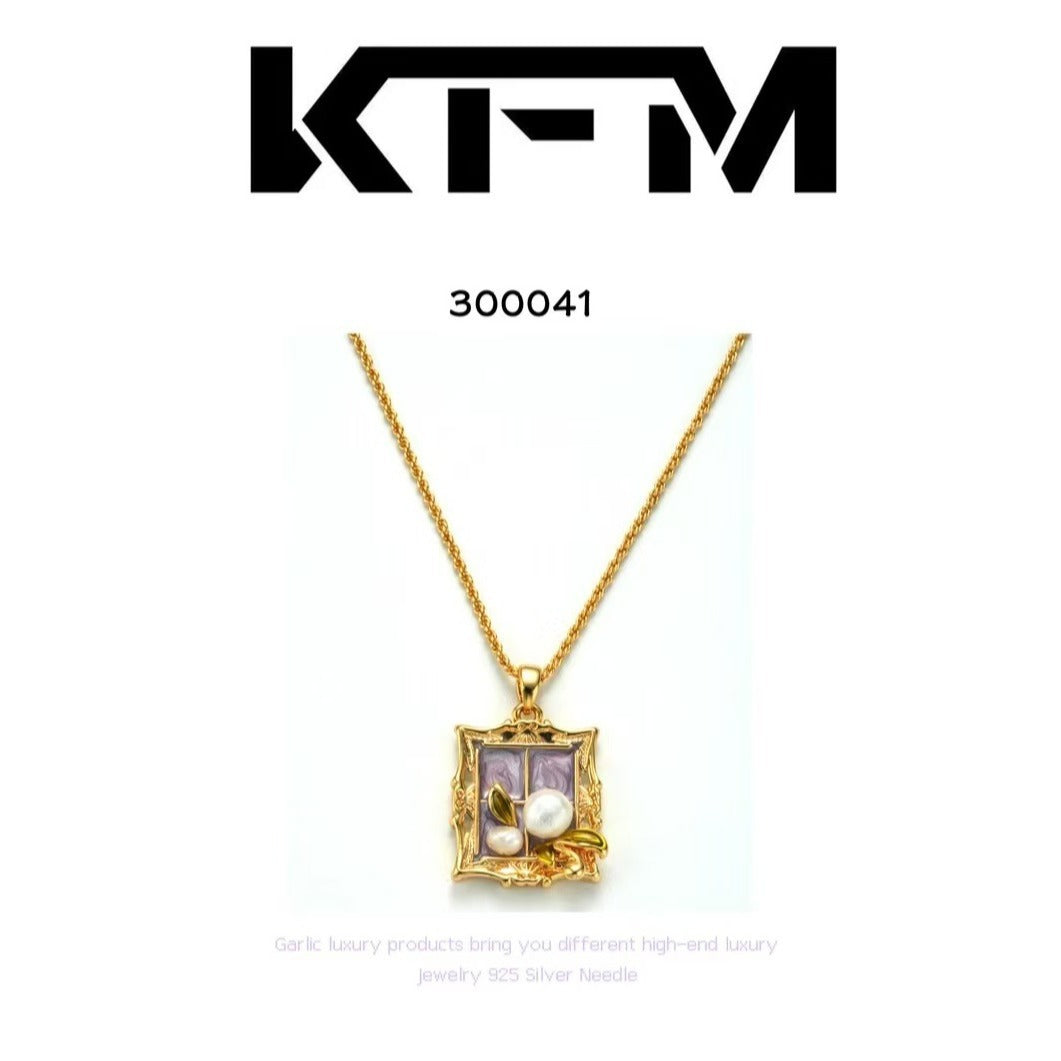 Oil Painting Style Fashionable Personality High-end Necklace Earrings French Pearl Choker New High-end Earrings Necklace