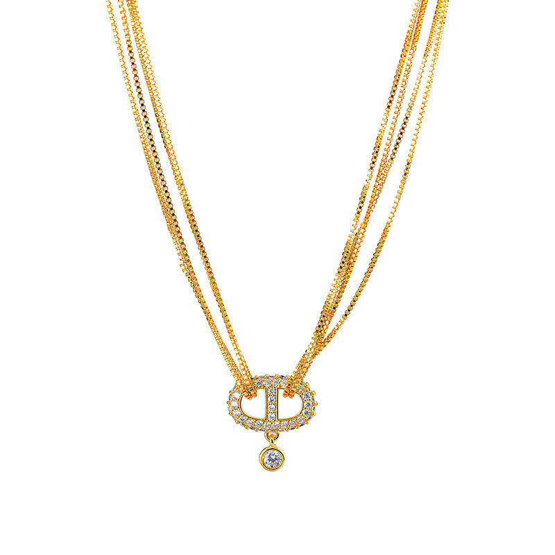 Pig Nose Letter Necklace for Women New Hot-Selling Sweater Chain Multi-Layer Light Luxury Niche Collarbone Chain Choker