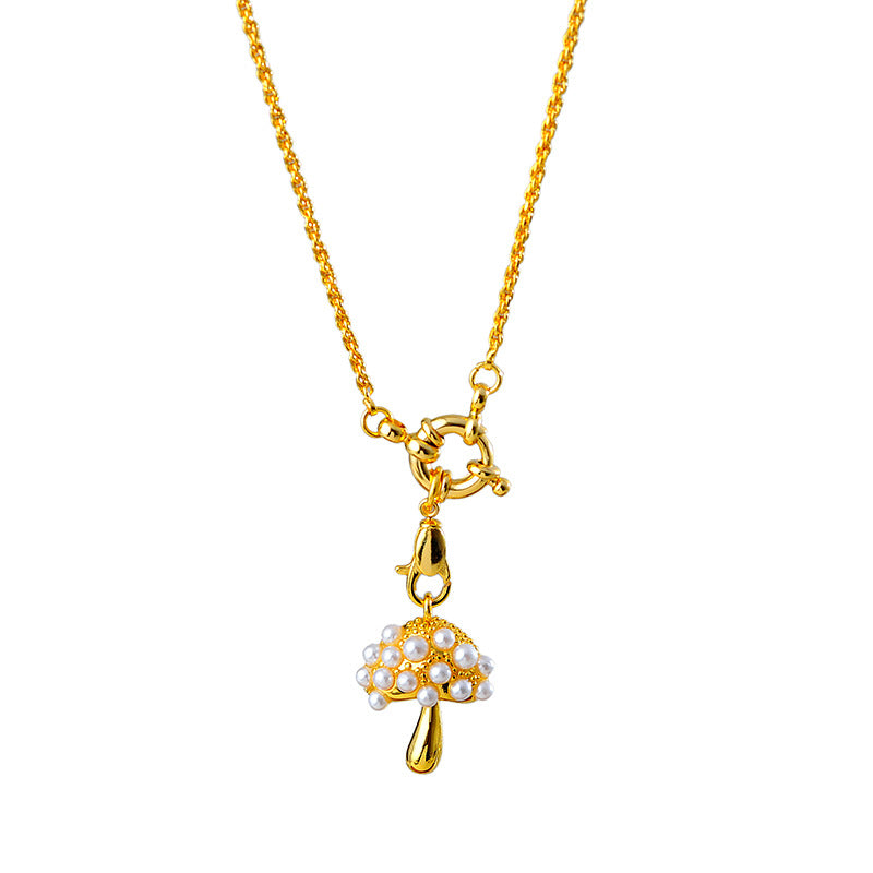 Unique Design Mushroom Cute Versatile Unique Forest Style Metal Texture Mushroom Pendant Necklace One Piece