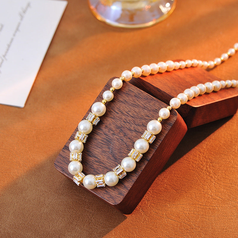 French Style Round Gradient Pearl Necklace Collarbone Chain Light Luxury Niche Elegant Versatile Starry Sky Choker