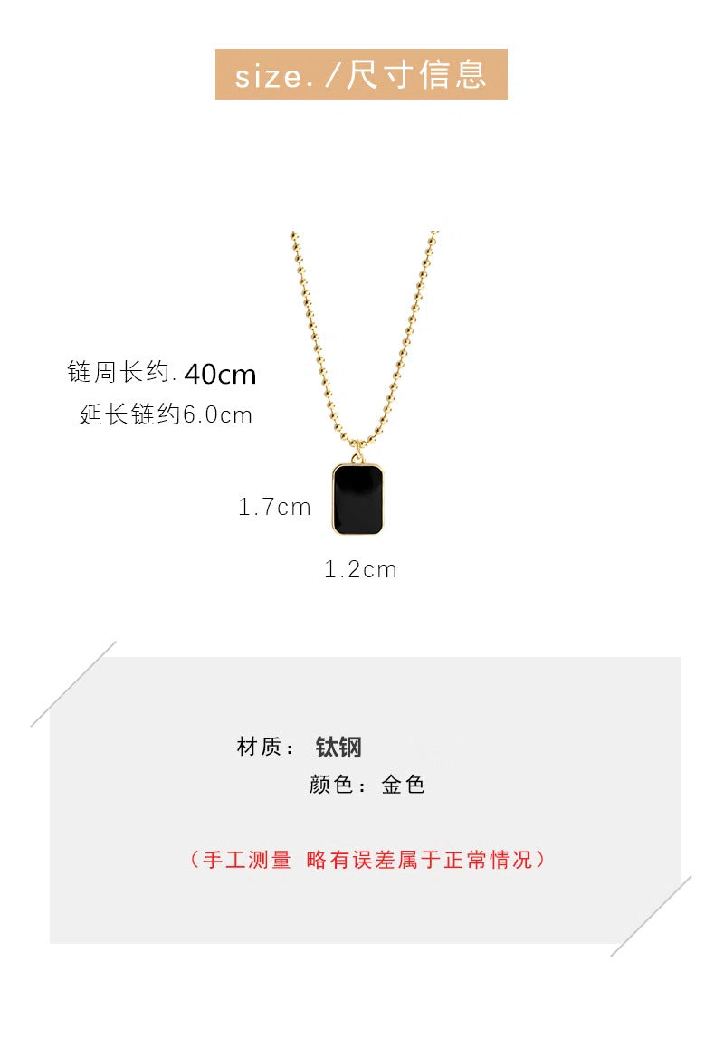 Black Geometric Letter Square Pendant Spring Summer Collarbone Necklace French High-end Internet Celebrity Same Style Sweater Chain Non-fading