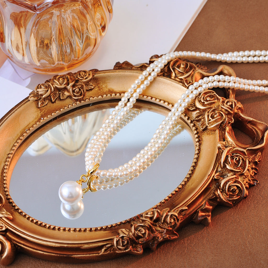 Xiaomi Pearl Double Layer Stacked Imitation Pearl Necklace Non-Fading Women Summer Versatile High-End Collarbone Choker