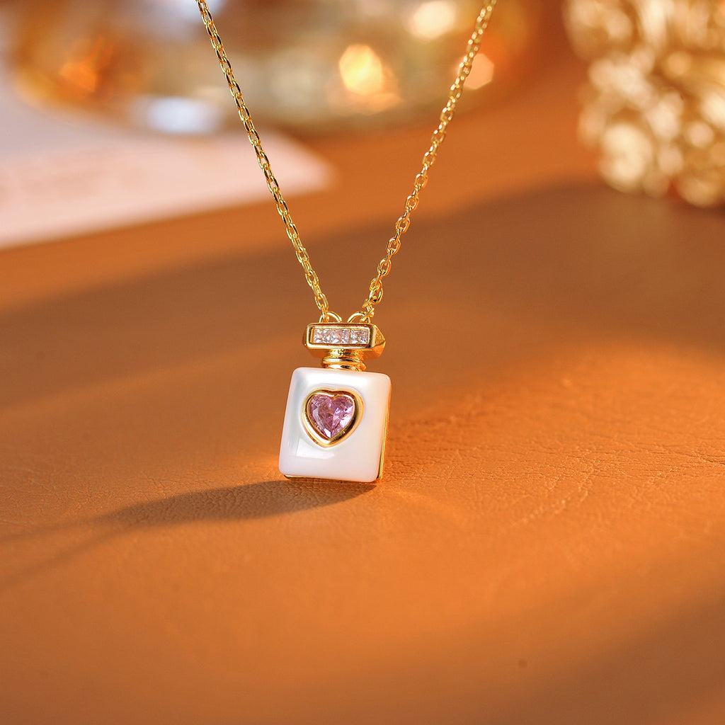 Perfume Bottle Necklace Mother-of-Pearl Zircon Elegant Necklace Sweet Fashion Light Luxury Simple Jewelry