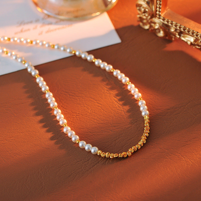 Yang Chaoyue Same Style Necklace Gold Bean Splicing Pearl Choker Design Sense Simple Circle Niche New Year Clavicle Chain