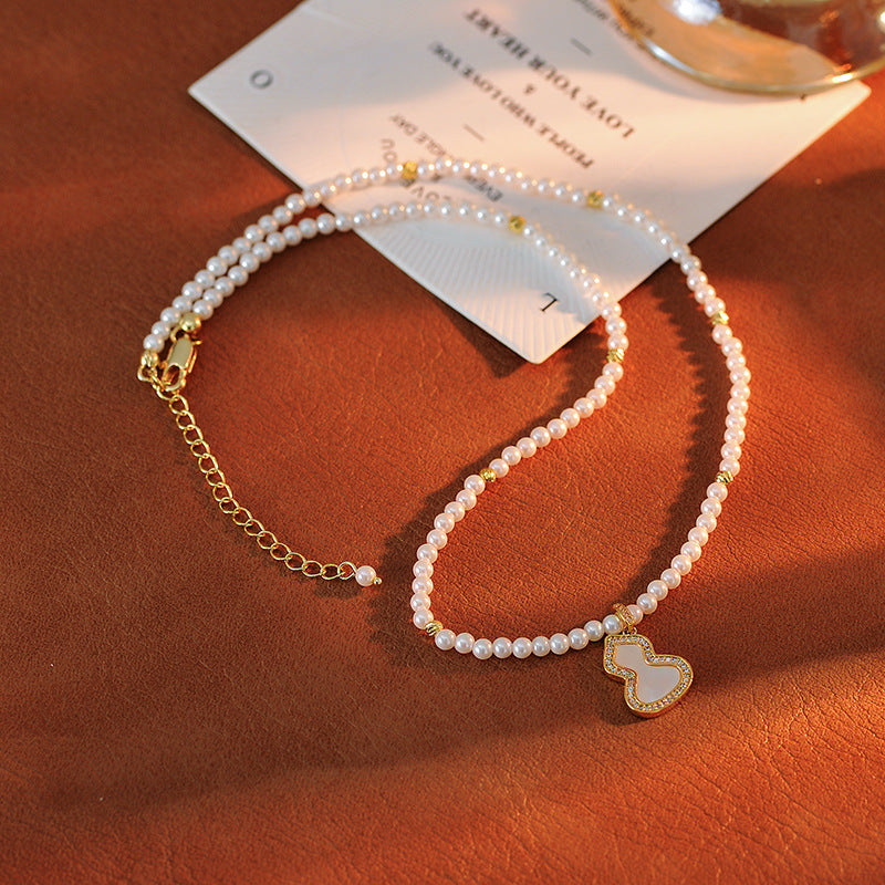 Natural Shell Gourd Shijia Pearl Necklace for Women Elegant Exquisite Necklace Light Luxury Sense Temperament Chain New Chinese Style