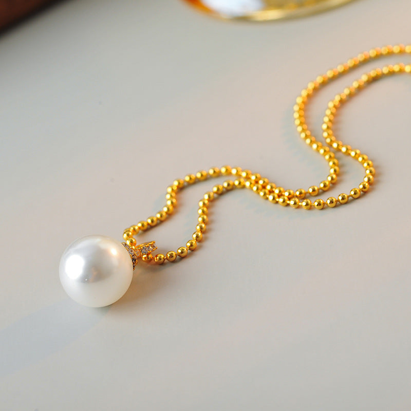 New Pearl Pendant Necklace Light Luxury Women's High-End Collarbone Chain Gold Simple Everyday Versatile Elegant Necklace