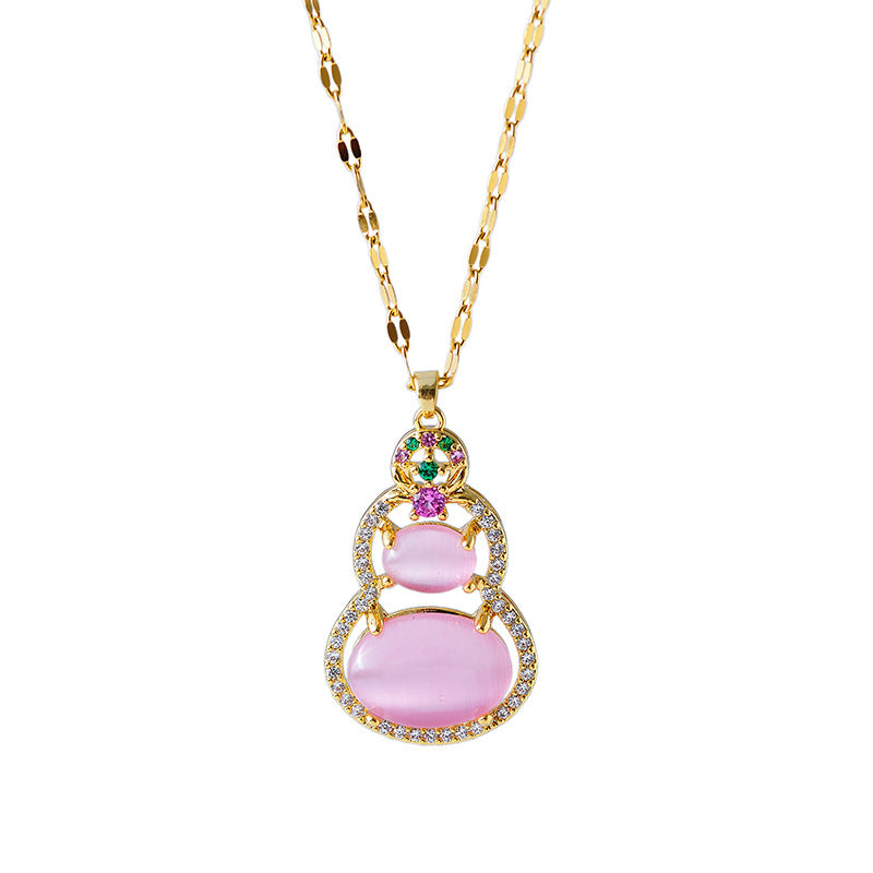 Fulu Mianmian~ National Style Pink Gourd Necklace Earrings Light Luxury High-end Earrings Sweet Temperament Women's Earrings