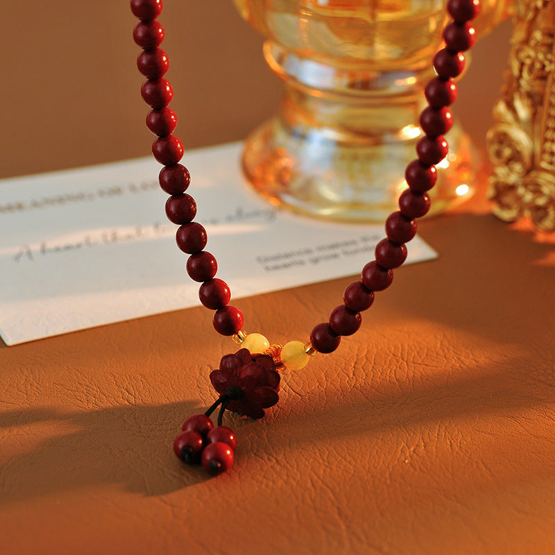 Cinnabar Bracelet for Women, Light Luxury, Niche, Exquisite, Double Circle Cinnabar Lotus Pendant Bracelet, Gift for Girlfriend or Best Friend