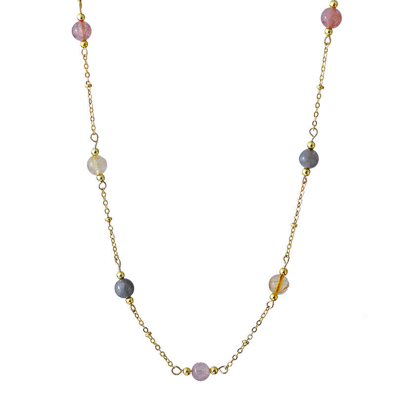 Japanese Retro Sweet Colorful Natural Stone Delicate Versatile Elegant Short Necklace Collarbone Chain A10190