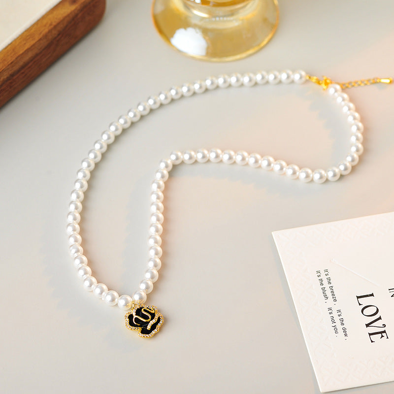2024 New Zircon Inlaid Elegant Collarbone Chain for Women Vintage French Pearl Camellia Necklace Exquisite Versatile Choker