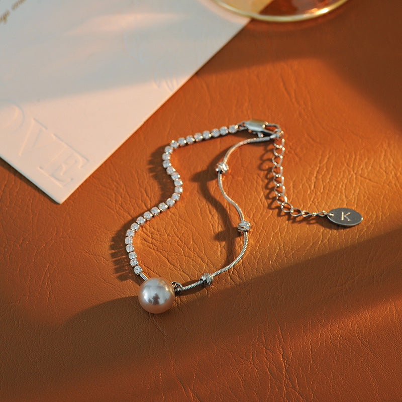 Elegant High-End Korean Dongdaemun Zircon Necklace Pearl Necklace Summer Versatile Elegant Personality Fashion Collarbone Chain