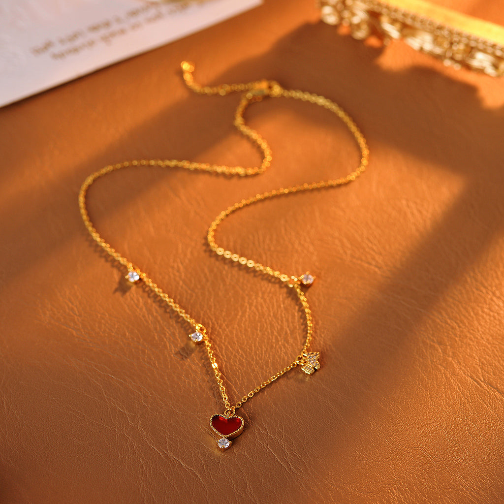 Heart-shaped Puppy Necklace Real Gold Plated Light Luxury High-end Xiaohongshu Same Style Simple Jewelry