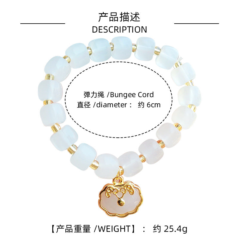 New Chinese Style National Style Imitation White Jade Bracelet for Women Fashion Jewelry Light Luxury Peace Lock Bracelet with Bowknot