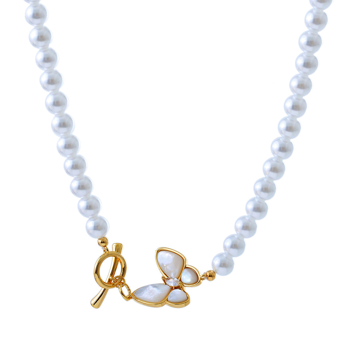 European and American INS Fashion New OT Buckle Butterfly Shell Pearl Necklace for Women Versatile High-end Light Luxury Exquisite Choker