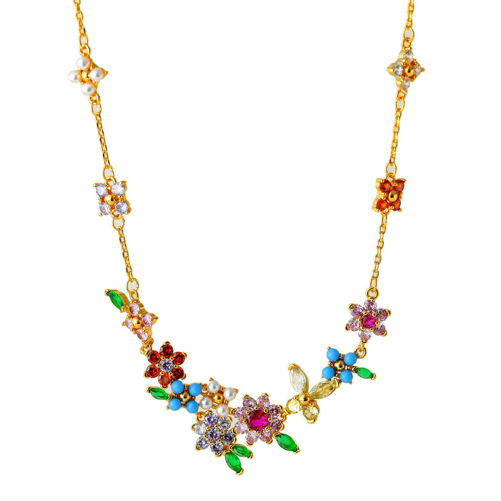 Sweet Romantic Pastoral Colorful Diamond Flower Butterfly Cluster Fresh Girl Temperament Necklace Bracelet Bangle