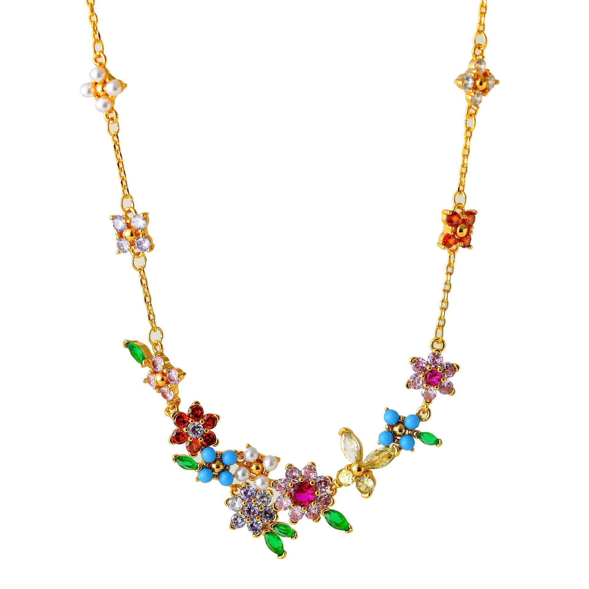 Sweet Romantic Pastoral Colorful Diamond Flower Butterfly Cluster Fresh Girl Temperament Necklace Bracelet Bangle
