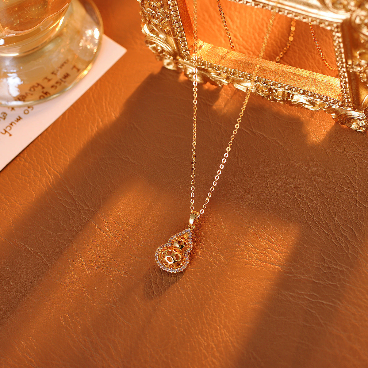 Gourd Necklace Xiaohongshu Same Style Real Gold Electroplated Hollow Necklace Pendant Light Luxury High-end Jewelry