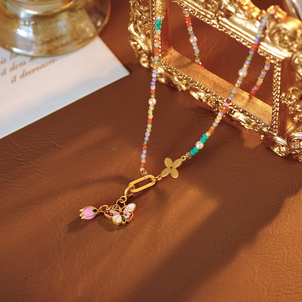 New Colorful Beaded Necklace Fashion Simple Niche Collarbone Chain High-end Pearl Necklace