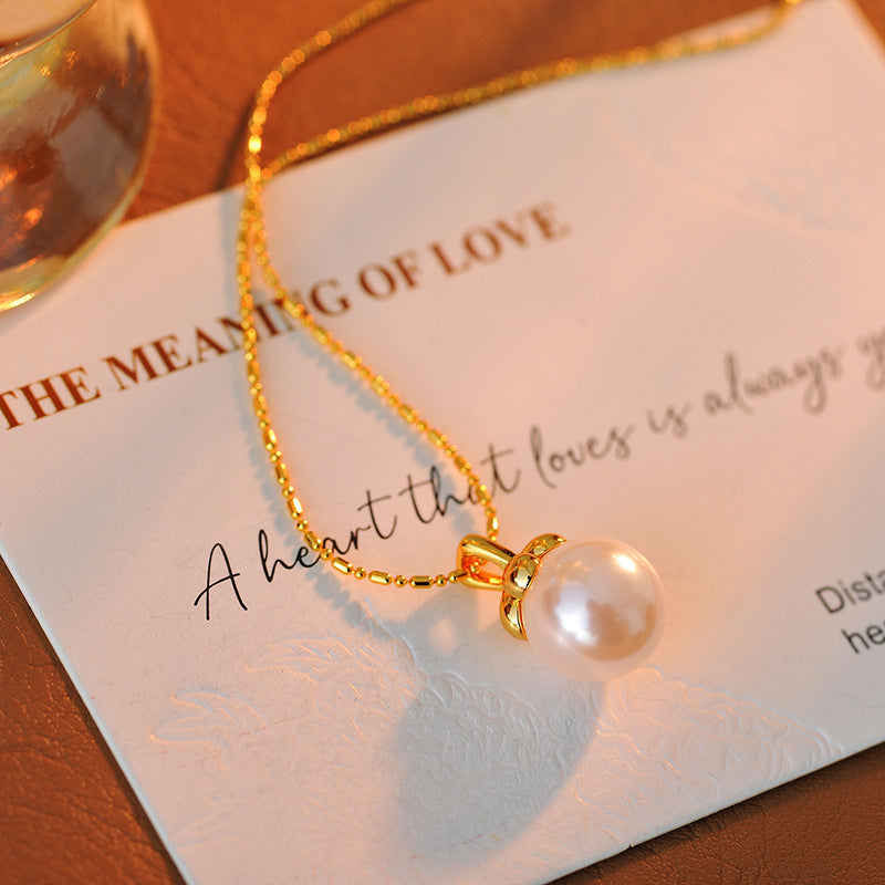 Vintage Hong Kong Style Copper Gold-Plated Pearl Necklace Elegant Lady Earrings Ins Style Simple Fashion Earrings Wholesale