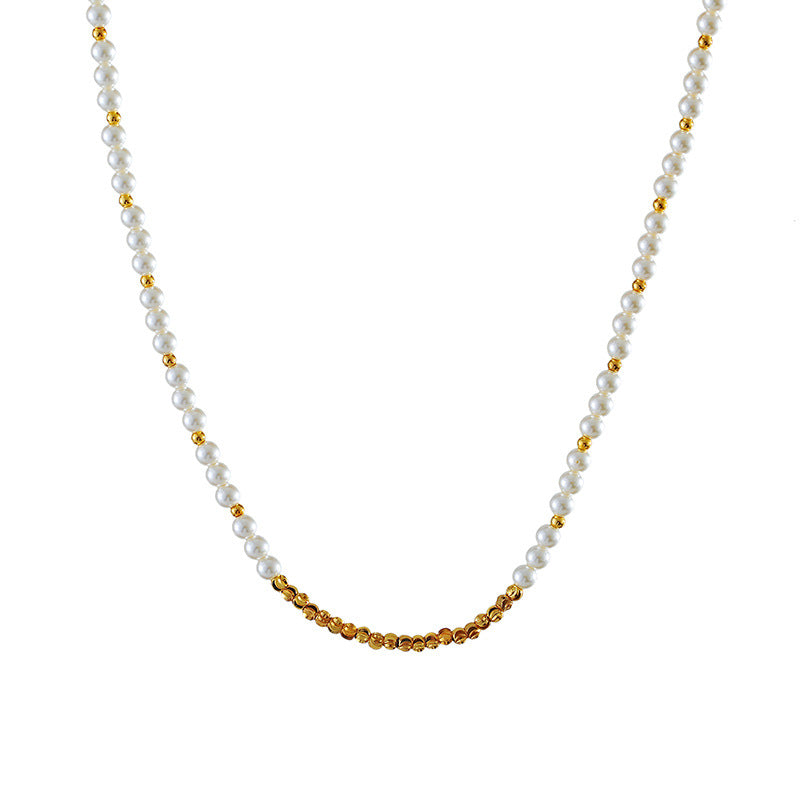 Yang Chaoyue Same Style Necklace Gold Bean Splicing Pearl Choker Design Sense Simple Circle Niche New Year Clavicle Chain