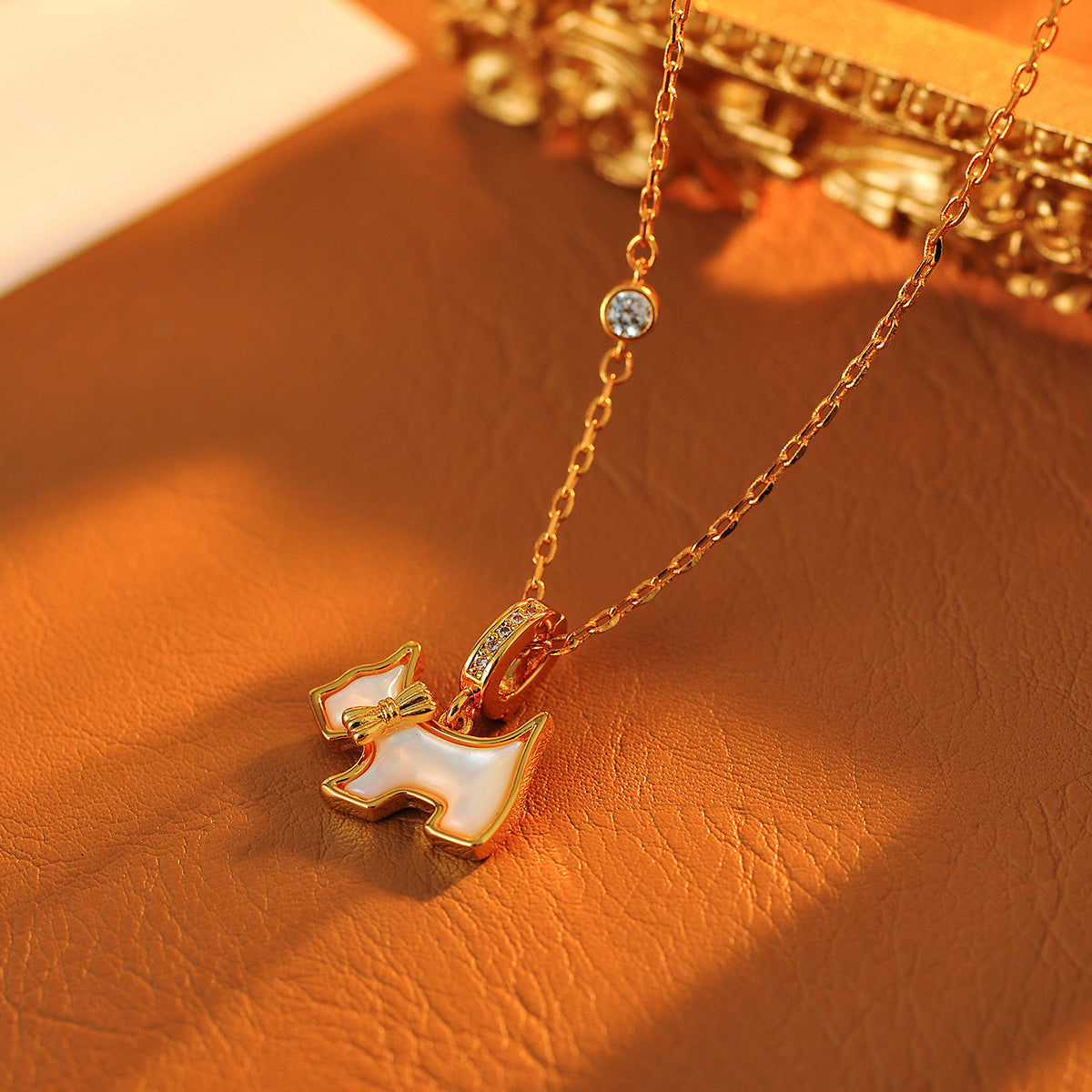 French Style Heart Puppy Necklace Hot-Selling Light Luxury Mother-of-Pearl Diamond Detachable Necklace Versatile Internet Celebrity Korean Version