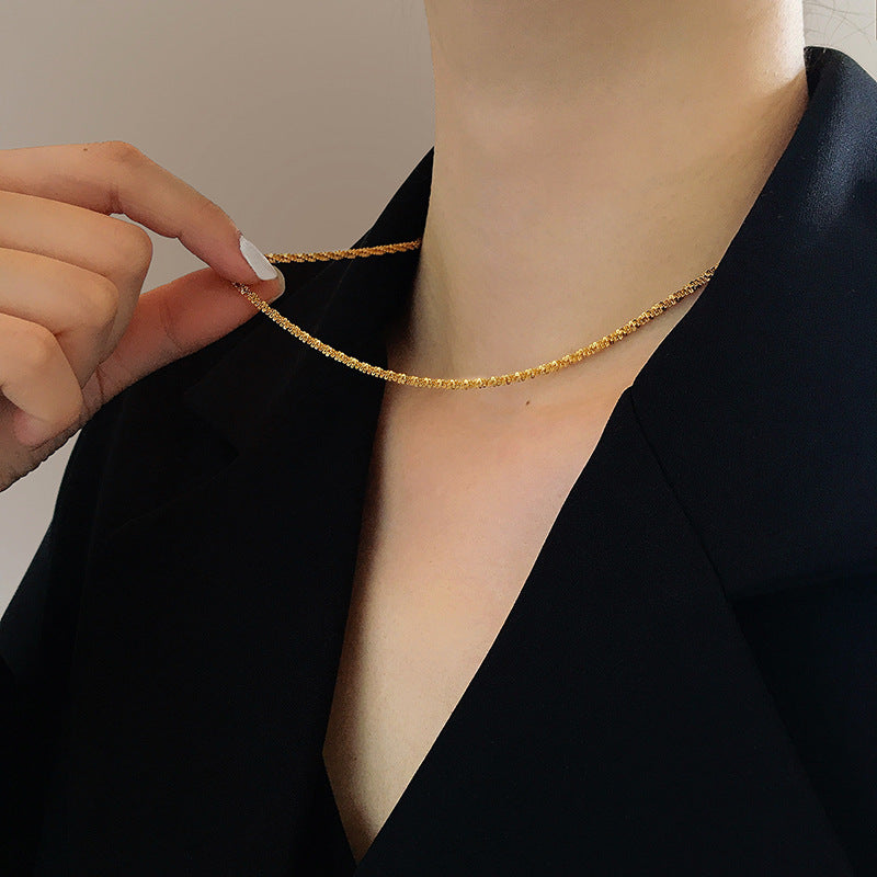 Titanium Steel Sparkling Thick Version Cauliflower Chain Necklace for Women, Light Luxury Heavy Craft, Adjustable Clavicle Chain, Plain Chain, Bare Chain