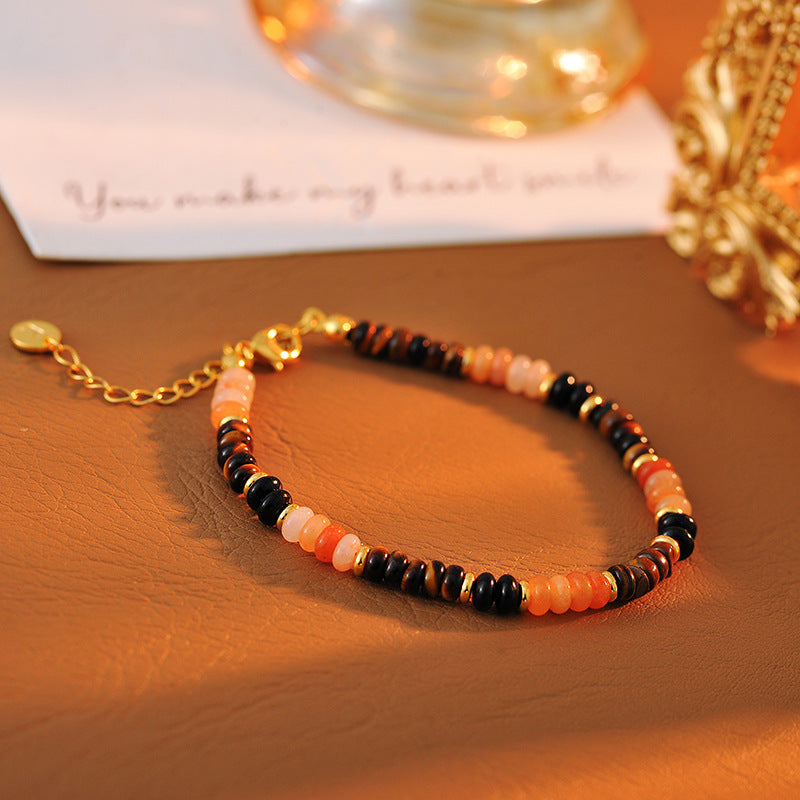 Natural Tiger Eye Stone Bracelet High-end Necklace Electroplated 18K Gold Non-fading Personalized Necklace Bracelet Set