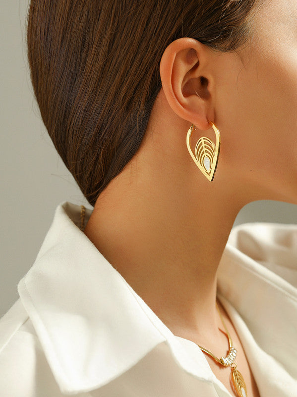 Titanium Steel Oval Leaf Fashion Jewelry Set Elegant Necklace and Earring Set Cute Fashion Jewelry Set