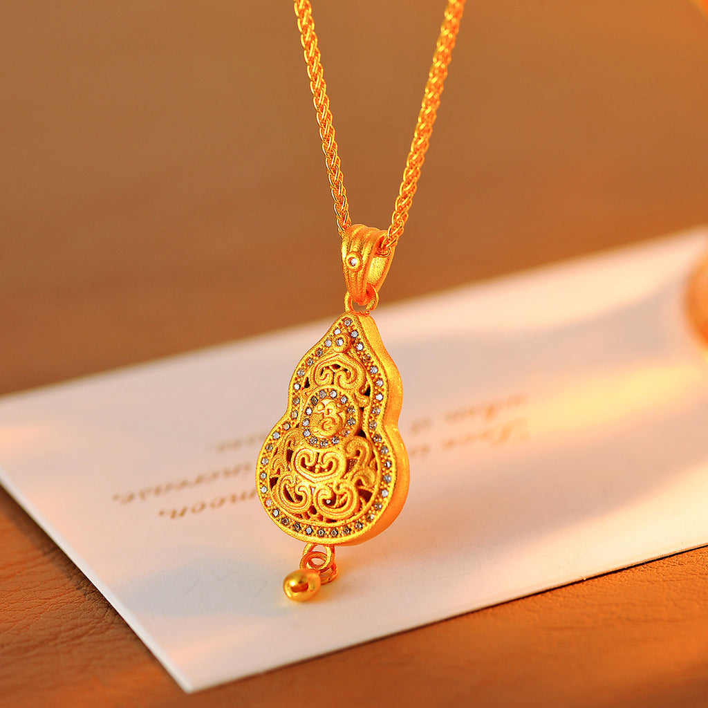 Real Gold Plated Gourd Pendant Necklace New Chinese Style Retro Gold Sweater Chain Jewelry