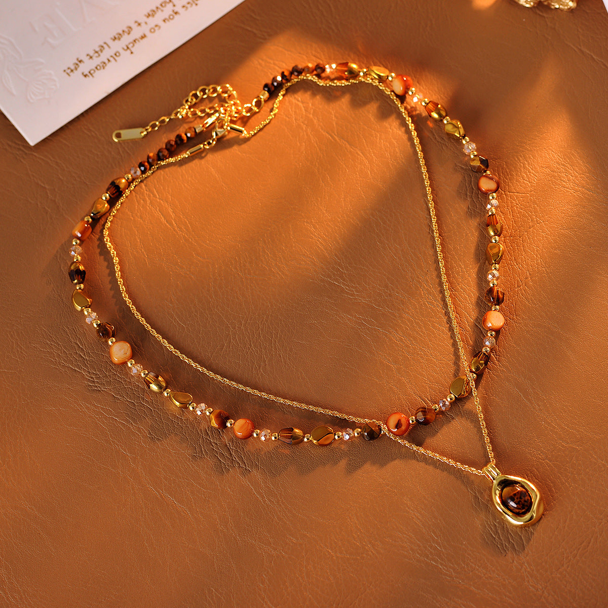 Real Gold Plated Layered Two-Way Necklace Tiger Eye Stone Necklace for Women 2025 New Layered Accessories