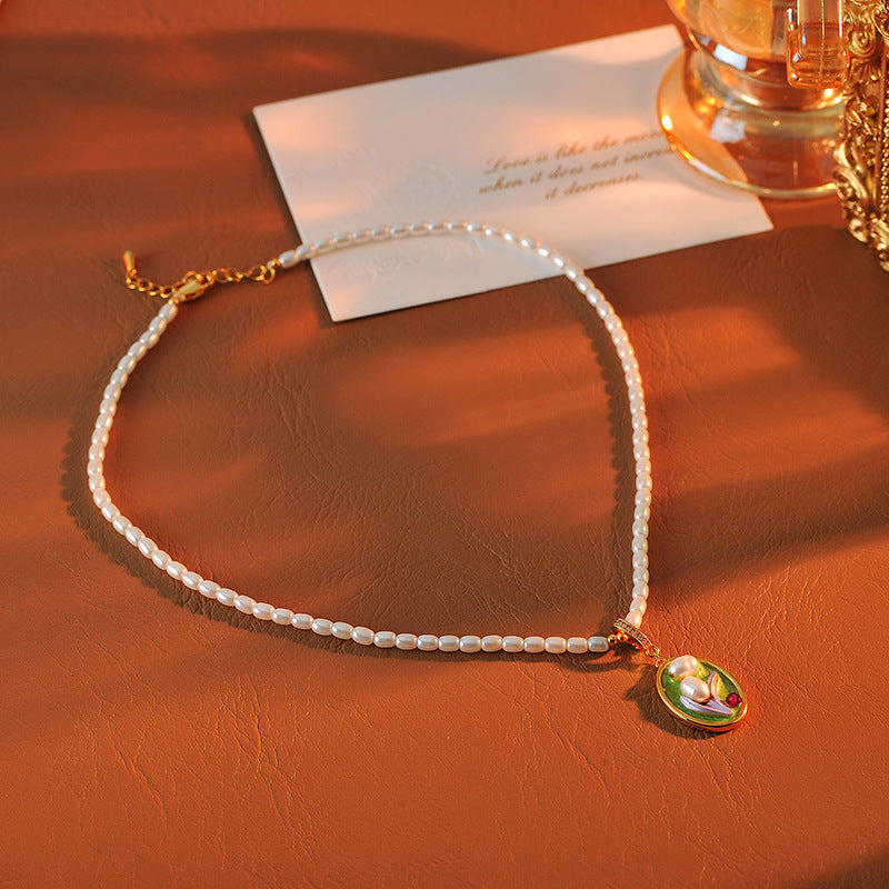 Oil Painting Baroque Pendant Necklace for Women New Chinese Style National Style Light Luxury Niche Artistic Retro Natural Pearl Collarbone Chain