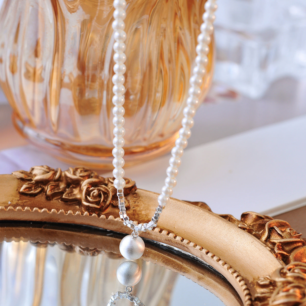 Niche Design Brushed Round Pearl Necklace for Women Simple Elegant Fashionable Temperament Chain Clavicle Chain