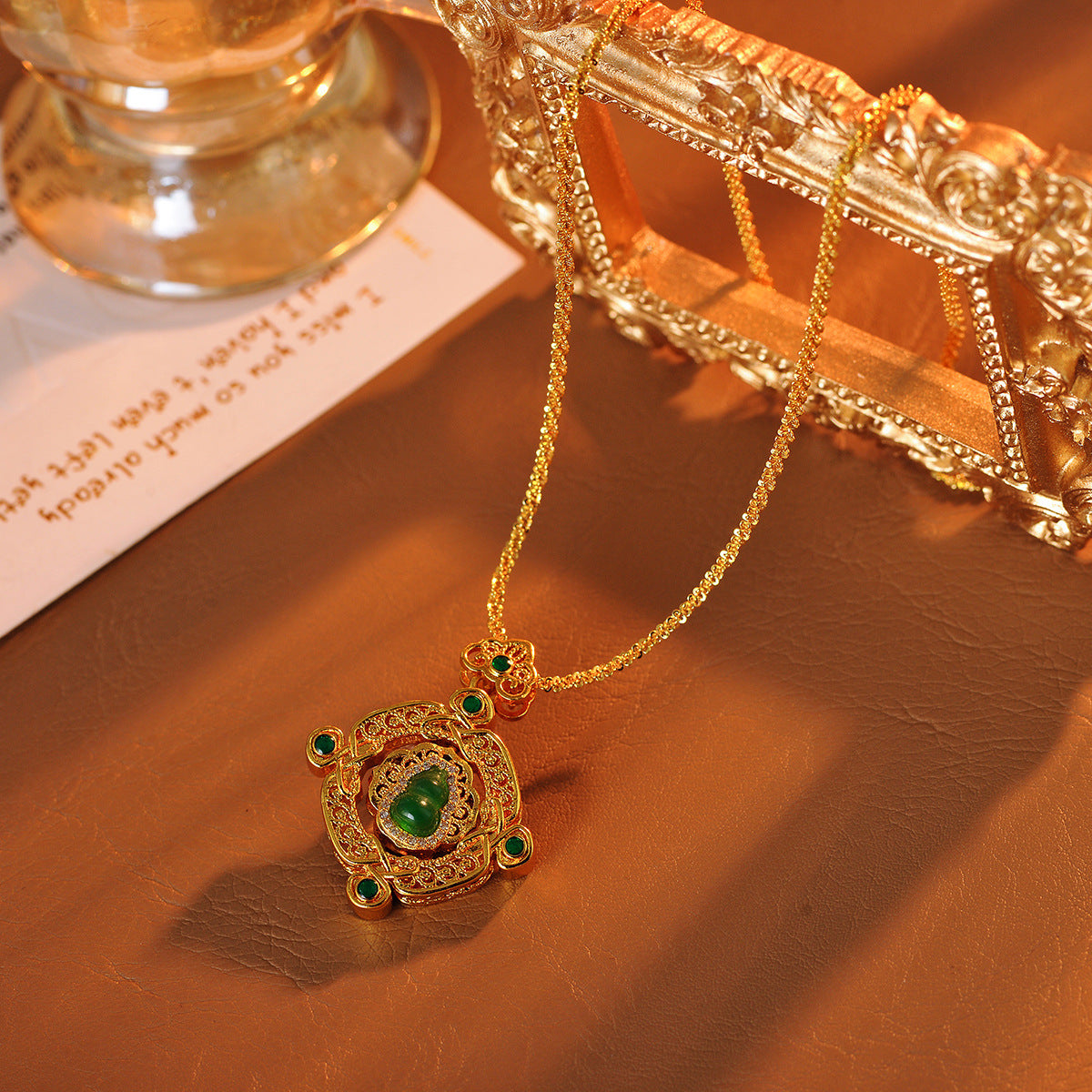 Gourd Necklace Ancient Gold Point Drill Craft Chalcedony Lucky Gourd Everything Goes Well Gold Necklace